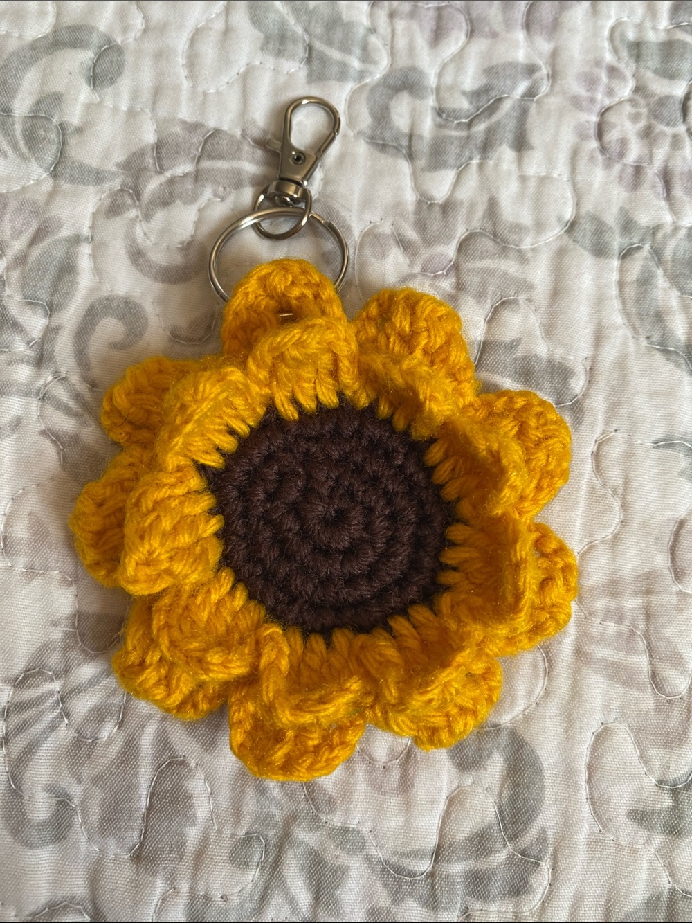 Handmade Yellow Sunflower Crochet Keychain - Women Accessories